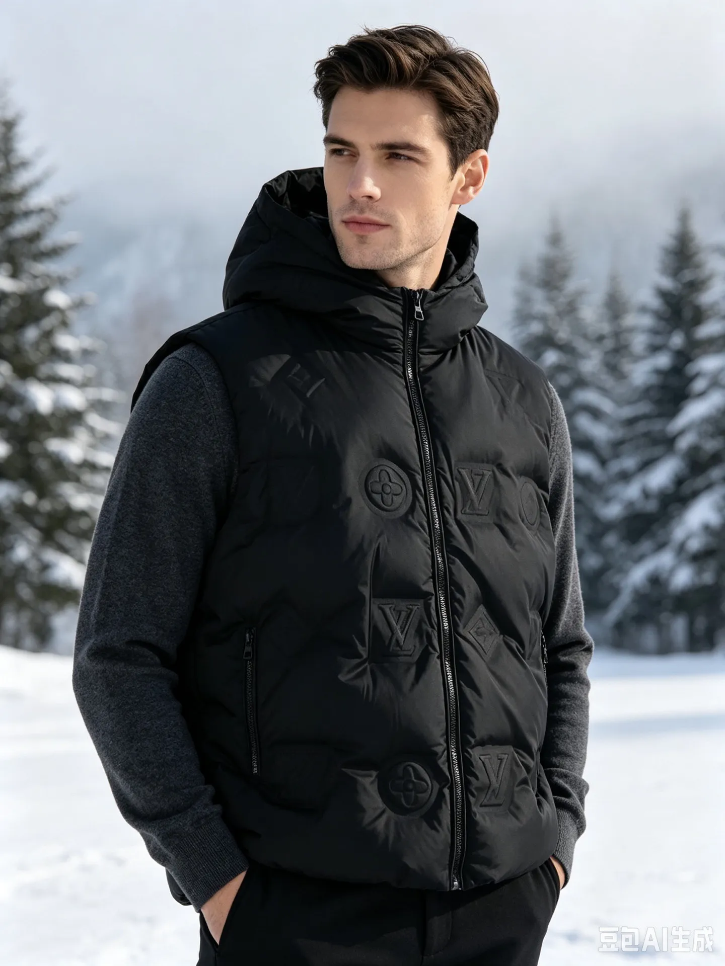 Louis Vuitton/Embossed Louis Vuitton Embossed Hooded Down Vest